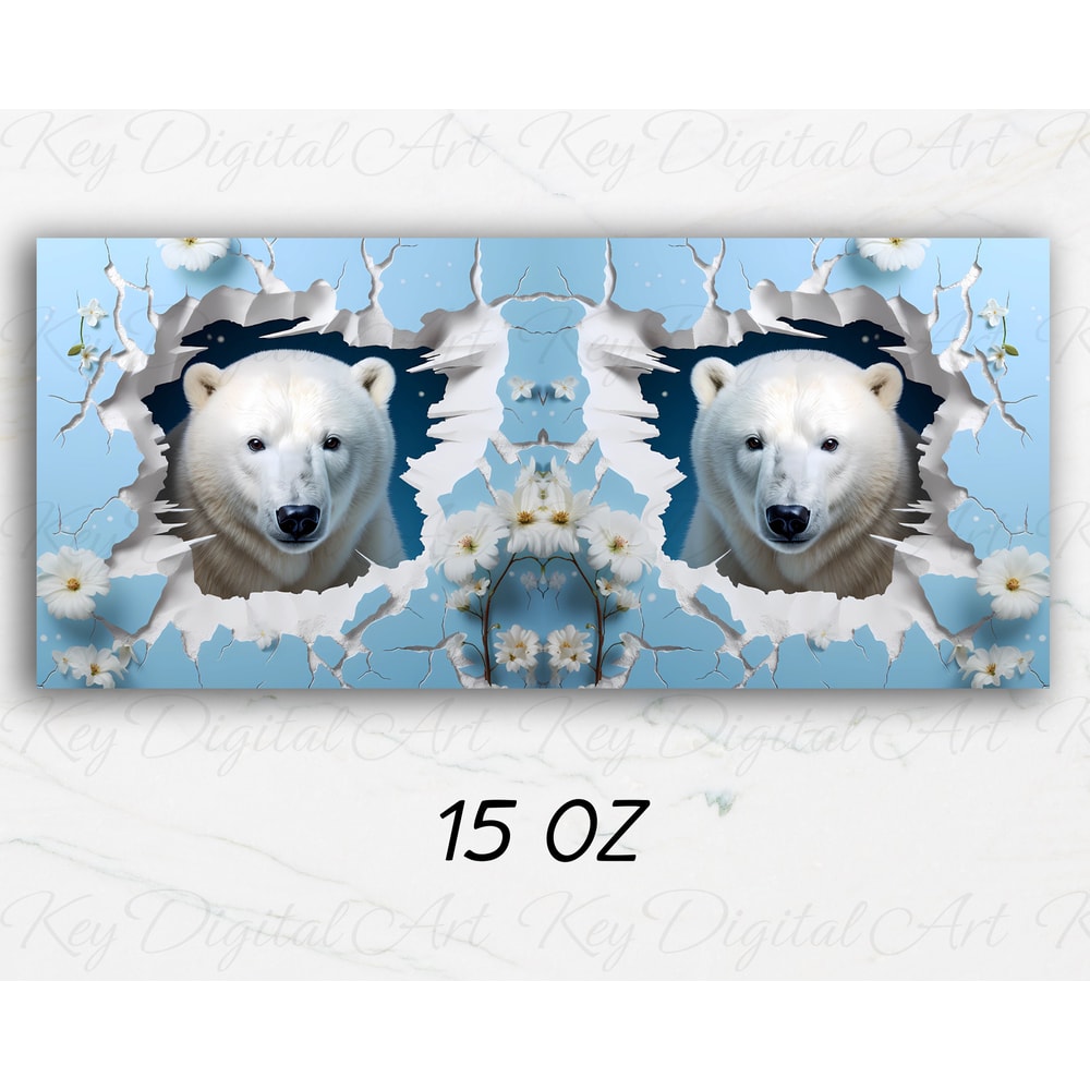 3D Polar Bear Hole In A Wall Mug Wrap 11oz & 15oz Mug Template, Animal Mug Sublimation Design Mug Wrap Template PNG Instant Digital Download - 3.jpg