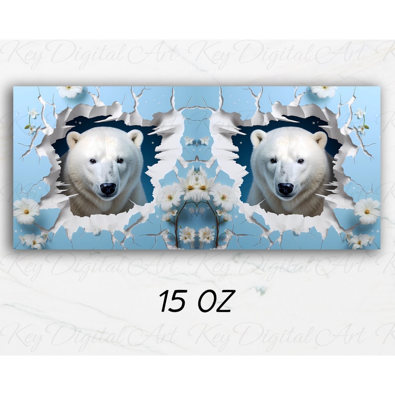 3D Polar Bear Hole In A Wall Mug Wrap 11oz & 15oz Mug Template, Animal Mug Sublimation Design Mug Wrap Template PNG Instant Digital Download - 3.jpg