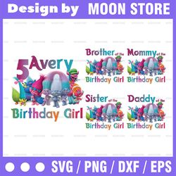 Custom Name Age Birthday Girl/Boy PNG, Trolls Clipart, Trolls Digital Png, Trolls Birthday Family Matching Party PNG, Di