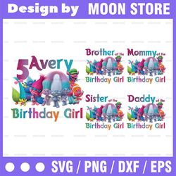 custom name age birthday girl/boy png, trolls clipart, trolls digital png, trolls birthday family matching party png, di