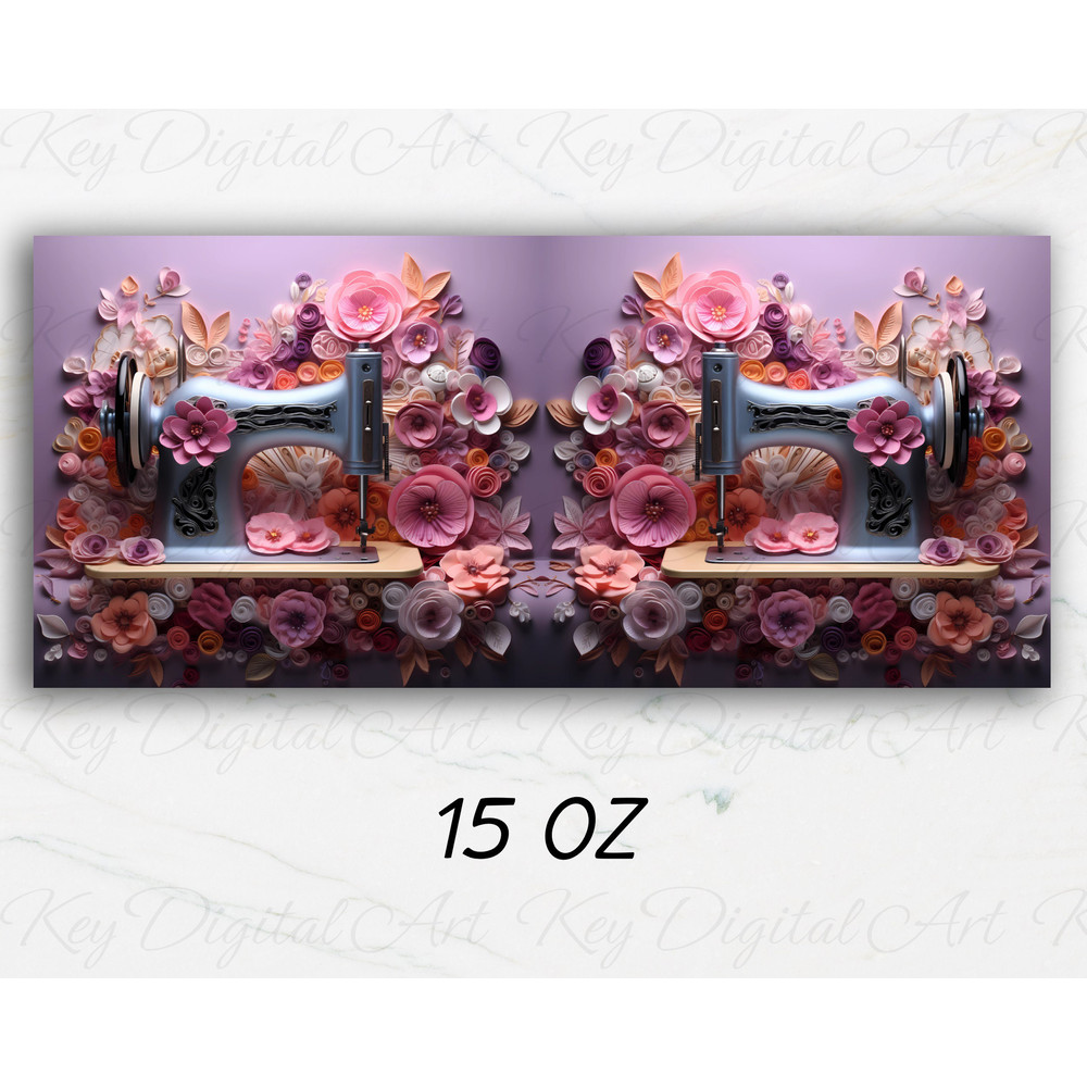 3D Sewing Machine Pink Flowers Mug Wrap 11oz & 15oz Mug Template, 3D Mug Sublimation Design Mug Wrap Template PNG Instant Digital Download - 2.jpg