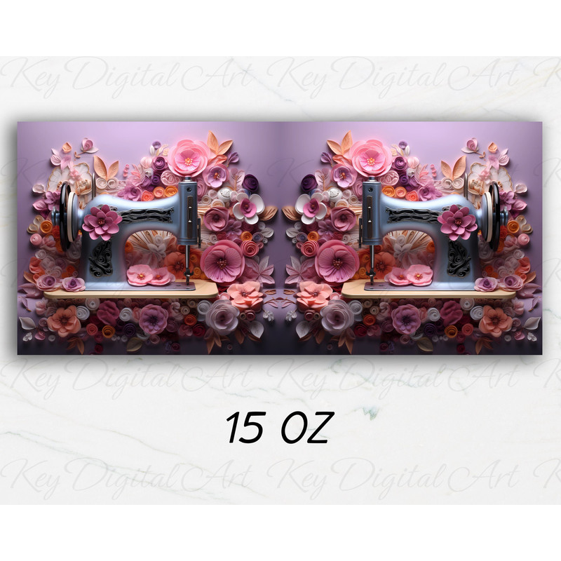 3D Sewing Machine Pink Flowers Mug Wrap 11oz & 15oz Mug Template, 3D Mug Sublimation Design Mug Wrap Template PNG Instant Digital Download - 2.jpg