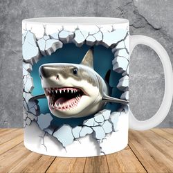 3d shark in a hole ocean mug