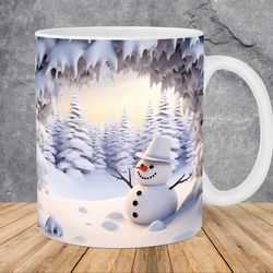 3d snowman hole in snowflakes wall mug