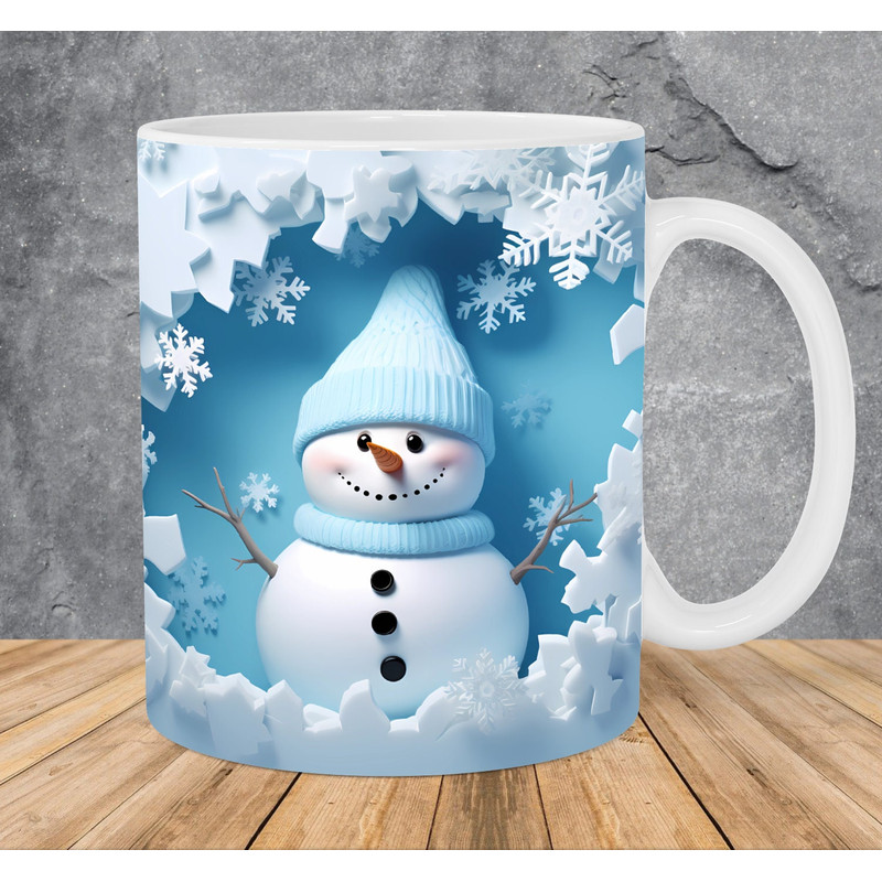 3D Snowman Hole In Snowflakes Wall Mug Wrap 11oz & 15oz Mug Template, Mug Sublimation Design Mug Wrap Template PNG Instant Digital Download - 1.jpg