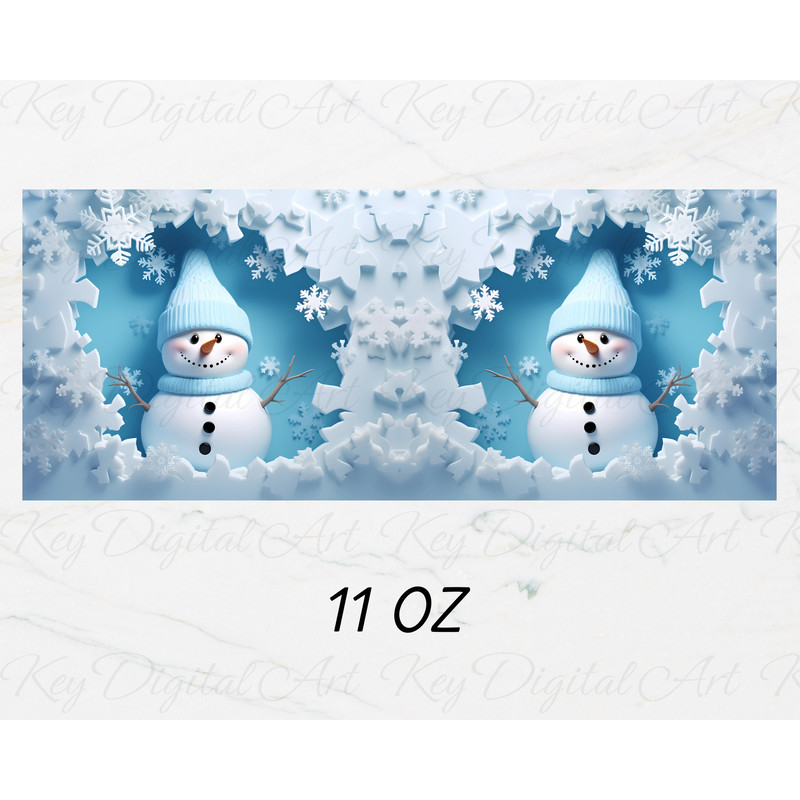 3D Snowman Hole In Snowflakes Wall Mug Wrap 11oz & 15oz Mug Template, Mug Sublimation Design Mug Wrap Template PNG Instant Digital Download - 2.jpg