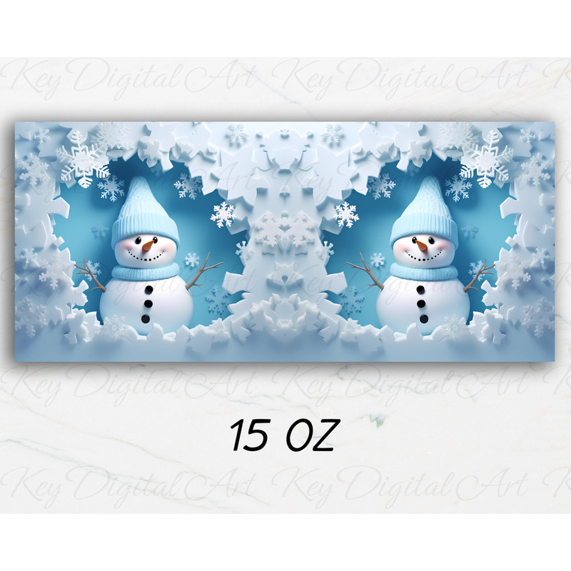3D Snowman Hole In Snowflakes Wall Mug Wrap 11oz & 15oz Mug Template, Mug Sublimation Design Mug Wrap Template PNG Instant Digital Download - 3.jpg