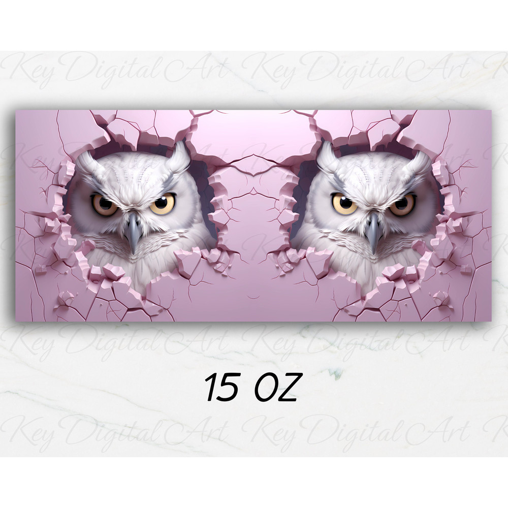 3D Snowy Owl Hole In Pink Wall Mug Wrap 11oz & 15oz Mug Template, 3D Mug Sublimation Design Mug Wrap Template PNG Instant Digital Download - 2.jpg