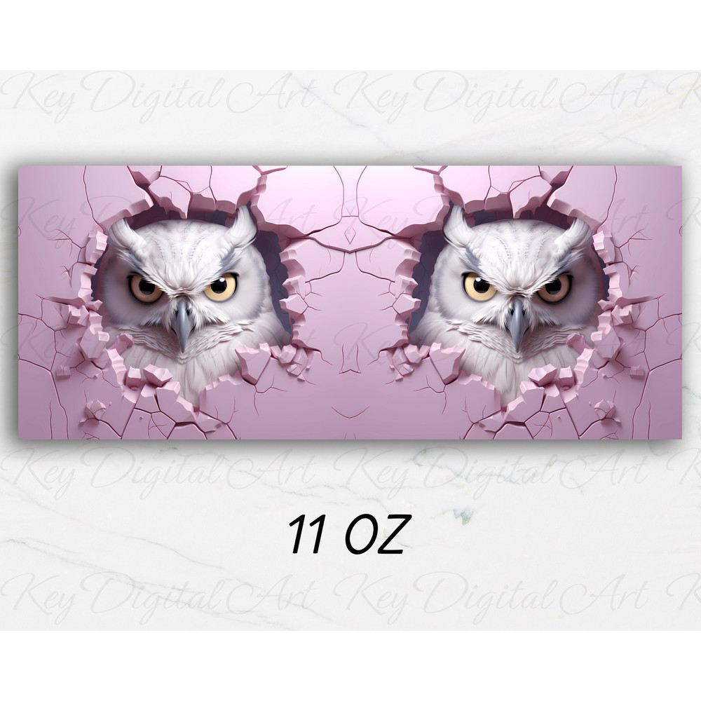 3D Snowy Owl Hole In Pink Wall Mug Wrap 11oz & 15oz Mug Template, 3D Mug Sublimation Design Mug Wrap Template PNG Instant Digital Download - 3.jpg