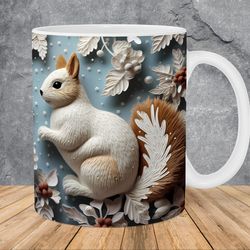 3d squirrel winter snowflakes mug