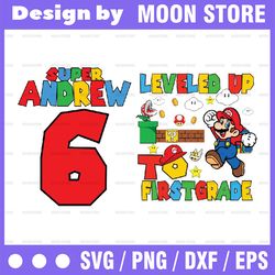 Personalized Super Mario Leveled Up To Kindergarten Png, Mario Back To School Png, Mario First Day Of School Png Mario