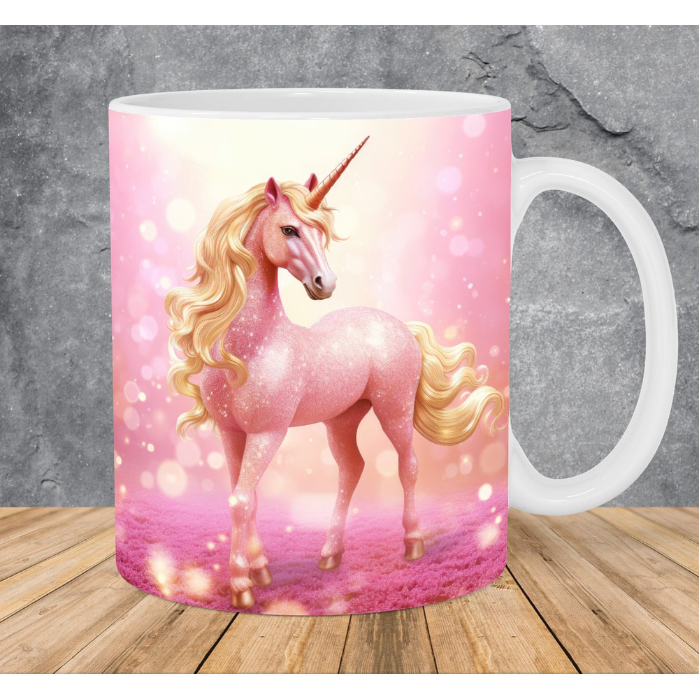 3D Unicorn Golden Pink Glitter Mug Wrap 11oz & 15oz Mug Template, 3D Mug Sublimation Design Mug Wrap Template PNG Instant Digital Download - 1.jpg