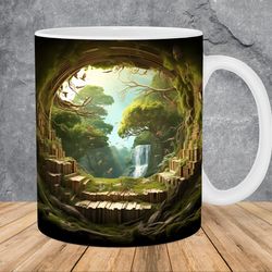 3d waterfall sunset landscape mug