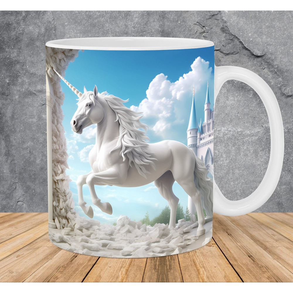 3D White Unicorn Castle Mug Wrap 11oz & 15oz Mug Template, 3D Unicorn Mug Sublimation Design Mug Wrap Template PNG Instant Digital Download - 1.jpg