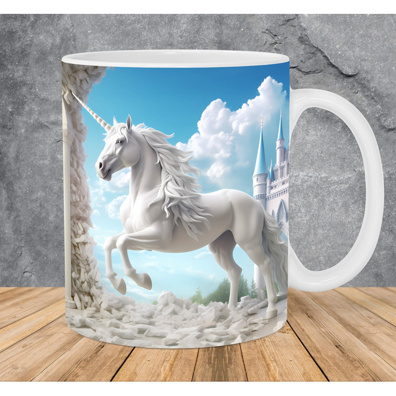 3D White Unicorn Castle Mug Wrap 11oz & 15oz Mug Template, 3D Unicorn Mug Sublimation Design Mug Wrap Template PNG Instant Digital Download - 1.jpg