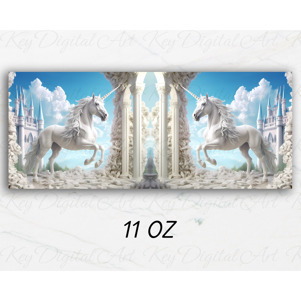 3D White Unicorn Castle Mug Wrap 11oz & 15oz Mug Template, 3D Unicorn Mug Sublimation Design Mug Wrap Template PNG Instant Digital Download - 2.jpg