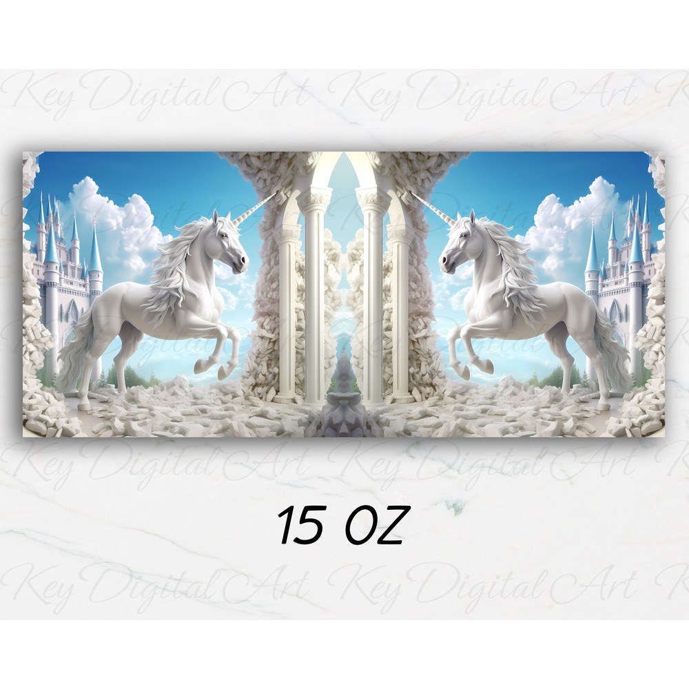 3D White Unicorn Castle Mug Wrap 11oz & 15oz Mug Template, 3D Unicorn Mug Sublimation Design Mug Wrap Template PNG Instant Digital Download - 3.jpg