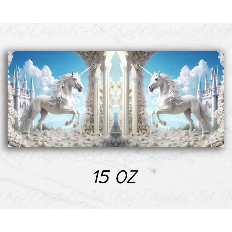 3D White Unicorn Castle Mug Wrap 11oz & 15oz Mug Template, 3D Unicorn Mug Sublimation Design Mug Wrap Template PNG Instant Digital Download - 3.jpg