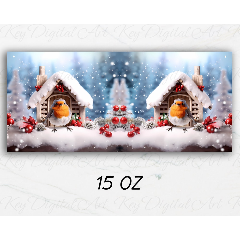 3D Winter Bird House Mug Wrap 11oz & 15oz Mug Template, 3D Winter Mug Sublimation Design Mug Wrap Template PNG Instant Digital Download - 2.jpg