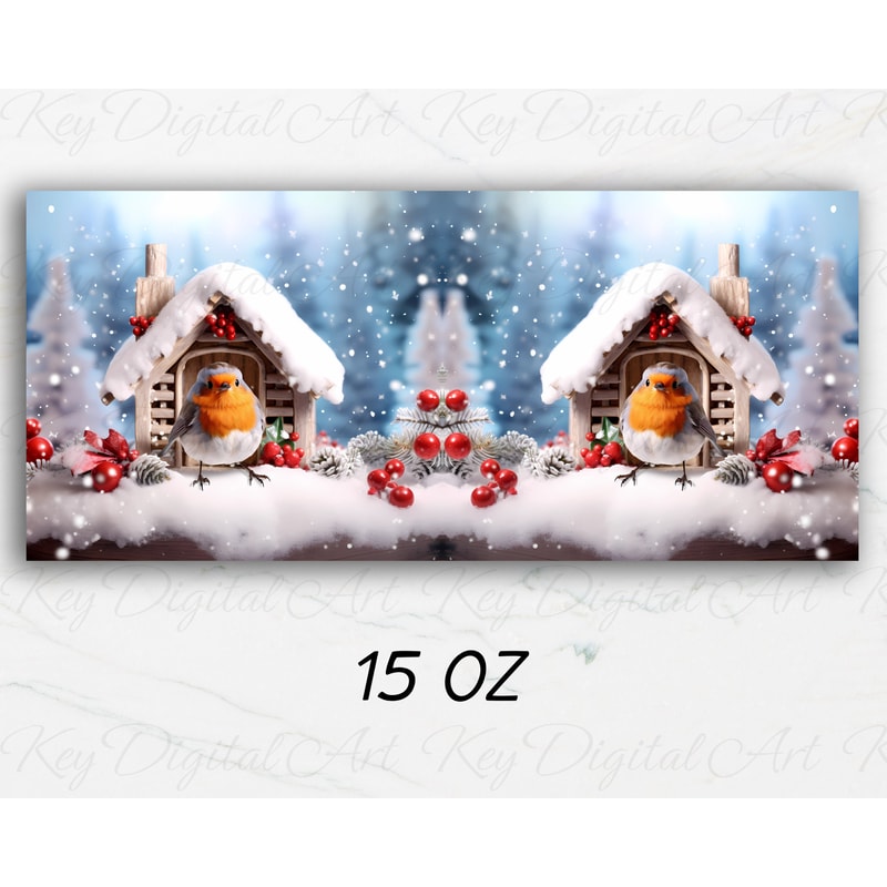 3D Winter Bird House Mug Wrap 11oz & 15oz Mug Template, 3D Winter Mug Sublimation Design Mug Wrap Template PNG Instant Digital Download - 2.jpg