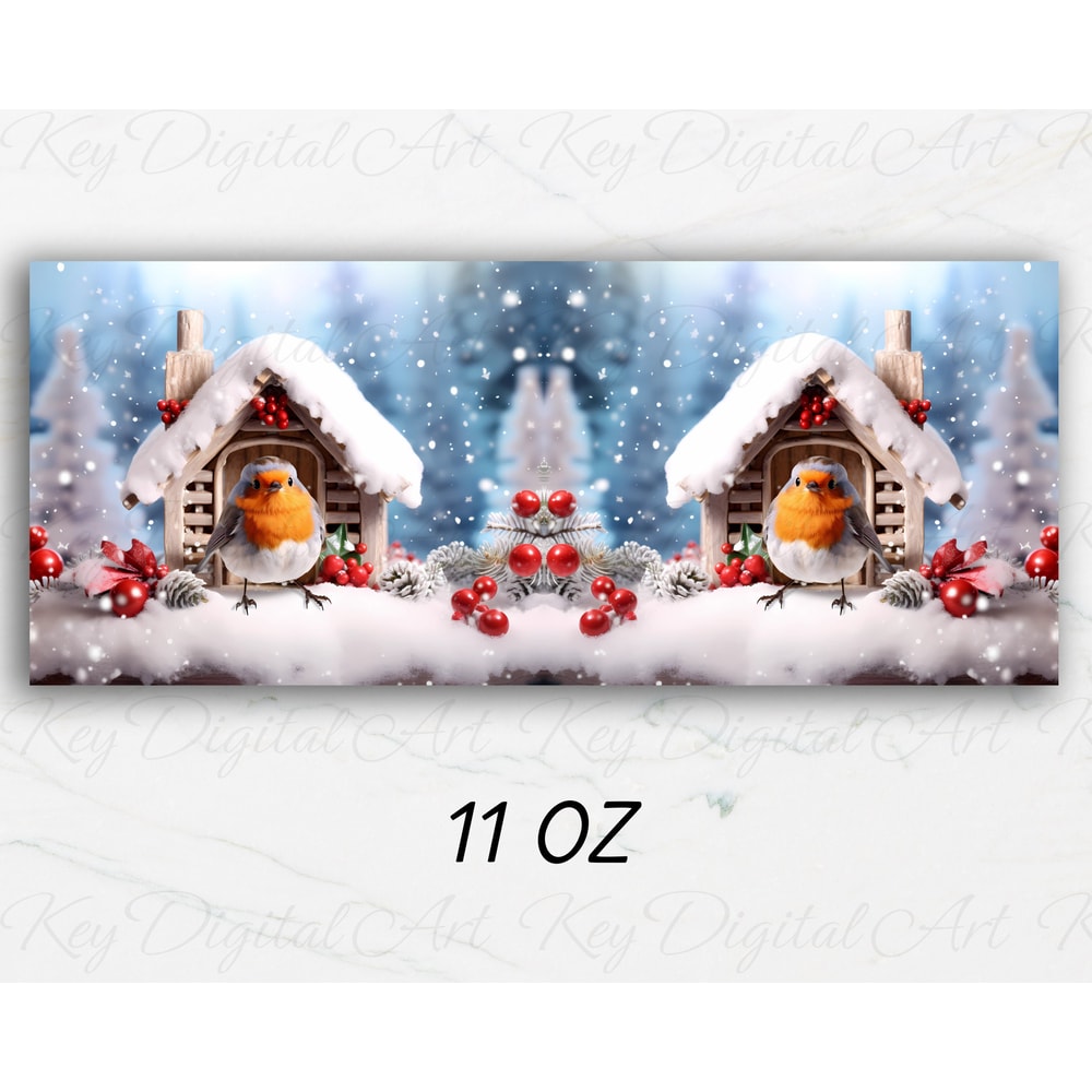 3D Winter Bird House Mug Wrap 11oz & 15oz Mug Template, 3D Winter Mug Sublimation Design Mug Wrap Template PNG Instant Digital Download - 3.jpg