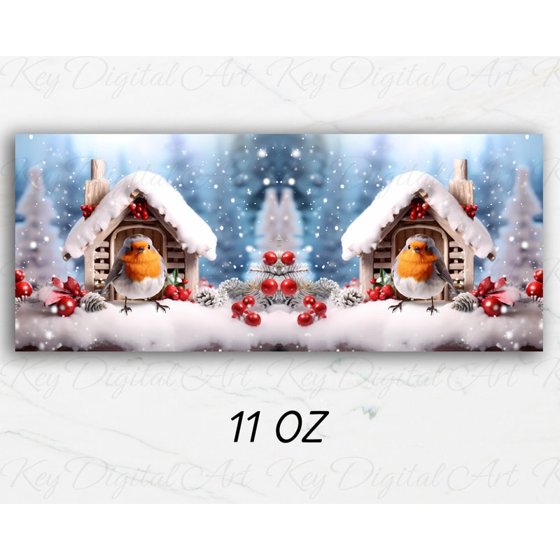 3D Winter Bird House Mug Wrap 11oz & 15oz Mug Template, 3D Winter Mug Sublimation Design Mug Wrap Template PNG Instant Digital Download - 3.jpg