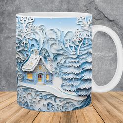 3d winter house snowman mug