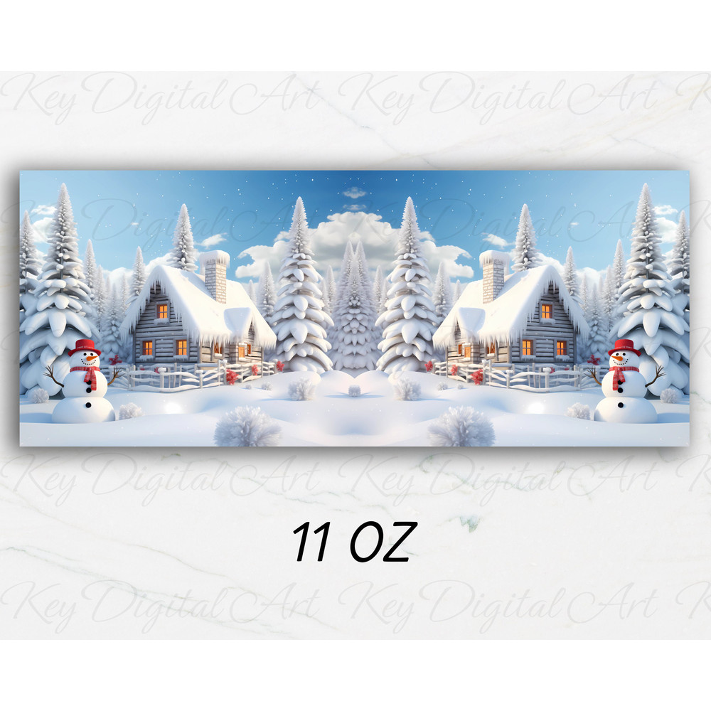 3D Winter House Snowman Mug Wrap 11oz & 15oz Mug Template, 3D Winter Mug Sublimation Design Mug Wrap Template PNG Instant Digital Download - 2.jpg