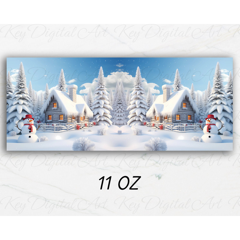 3D Winter House Snowman Mug Wrap 11oz & 15oz Mug Template, 3D Winter Mug Sublimation Design Mug Wrap Template PNG Instant Digital Download - 2.jpg