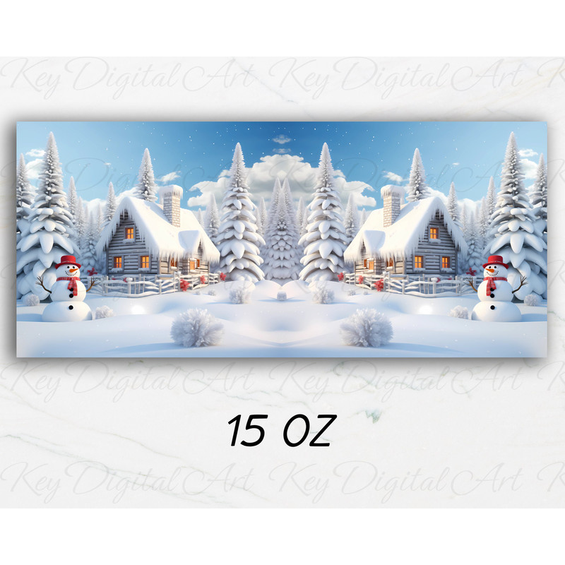 3D Winter House Snowman Mug Wrap 11oz & 15oz Mug Template, 3D Winter Mug Sublimation Design Mug Wrap Template PNG Instant Digital Download - 3.jpg