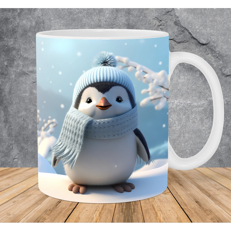 3D Winter Penguin Snow Mug Wrap 11oz & 15oz Mug Template, 3D Winter Mug Sublimation Design Mug Wrap Template PNG Instant Digital Download - 1.jpg