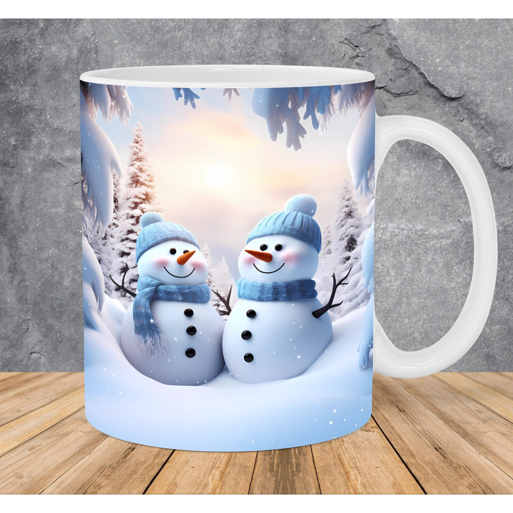 3D Winter Snowmen Mug Wrap 11oz & 15oz Mug Template, 3D Snowman Mug Sublimation Design Mug Wrap Template PNG Instant Digital Download - 1.jpg