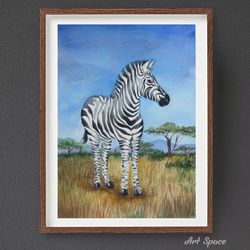 original watercolor painting **zebra**, animal, decoration for office, playroom, home- africa - wildlife - zebra - wild.