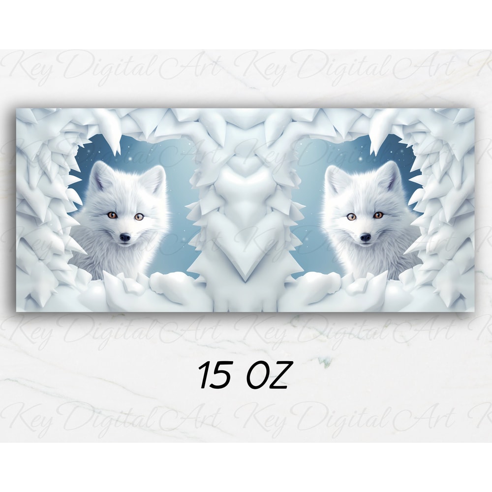 3D Winter White Fox Hole In A Wall Mug Wrap 11oz & 15oz Mug Template, Mug Sublimation Design Mug Wrap Template PNG Instant Digital Download - 3.jpg