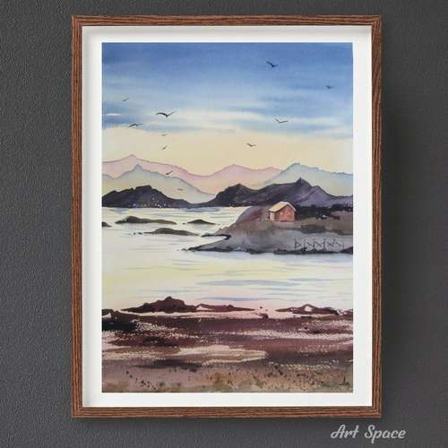 Watercolor painting, original, **gentle landscape**, unusual gift, interior decor, wall decor  - nature - landscape