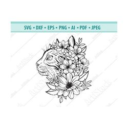 Floral cat Svg, Cat head with flowers Svg, Cute floral cat Svg, Kitty portrait Svg, Floral Cat Clipart, Svg cutting file