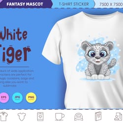 cartoon white tiger. t-shirt, svg, png