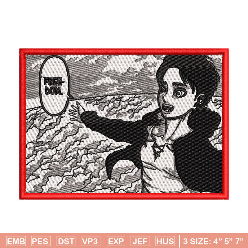 Eren freedom embroidery design, Aot embroidery, Anime design, Embroidery shirt, Embroidery file, Digital download.jpg