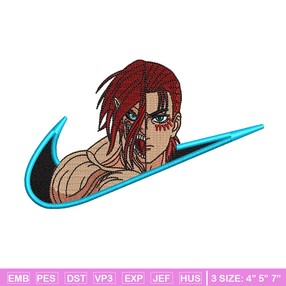 Eren titan nike embroidery design, Aot embroidery, Nike design, Embroidery shirt, Embroidery file, Digital download.jpg