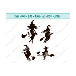 Witch Svg, Halloween Witch png, eps, svg, dxf, Halloween Clipart, Halloween Svg Silhouettes, Silhouette Files, Cut Png F