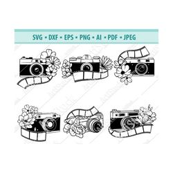 Camera SVG file, Photography SVG, Photographer Svg, Photo Tape Svg, Floral Camera clipart, Retro Photo Camera Svg, File