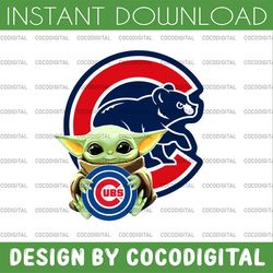 baby yoda with chicago cubs baseball png,  baby yoda mlb png, mlb png, digital download
