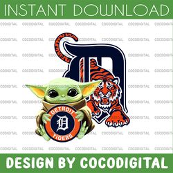 baby yoda with detroit tigers baseball png,  baby yoda mlb png, mlb png, digital download