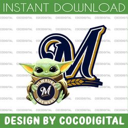 baby yoda with milwaukee brewers baseball png,  baby yoda mlb png, mlb png, digital download