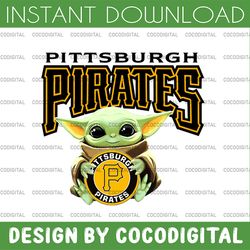 baby yoda with pittsburgh pirates baseball png,  baby yoda mlb png, mlb png, digital download