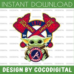 baby yoda with atlanta braves baseball png,  baby yoda mlb png, mlb png, digital download