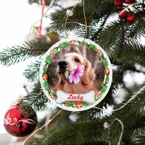 Custom Pet Photo Ornament, Personalized Dog Keepsake, Round Ceramic Ornament 2023, Christmas Wreath Ornament, Christmas Tree Decor Dog Lover - 5.jpg