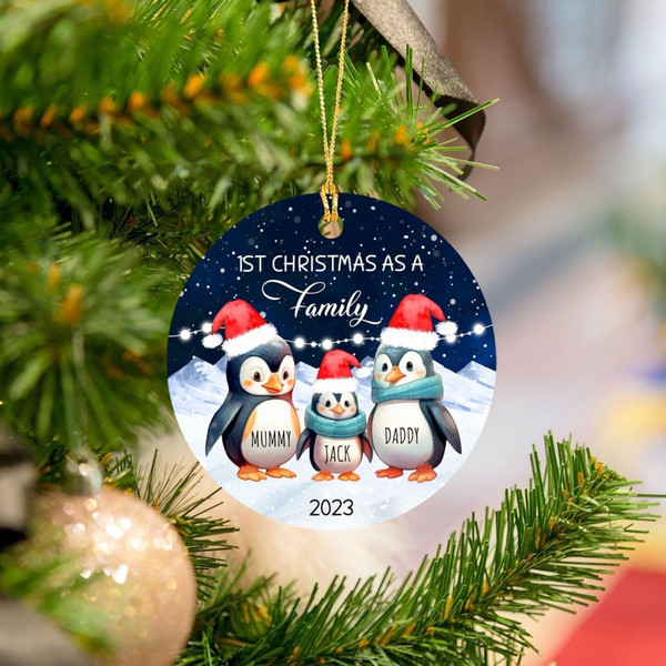 Dad Mom Baby Penguin Christmas Ornament 2023, Personalized 1ST Christmas As A Family of 3 Ornament, Personalized Names Penguin Family - 1.jpg