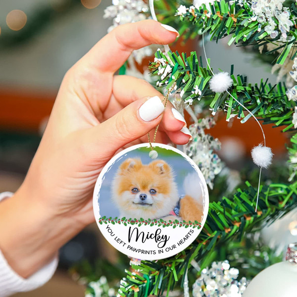 Personalized Dog Christmas Photo Ornament, You Left Pawprints in Our Hearts Dog Ornament, Custom Photo Memorial Gift to Pet Lover, Xmas Gift - 2.jpg