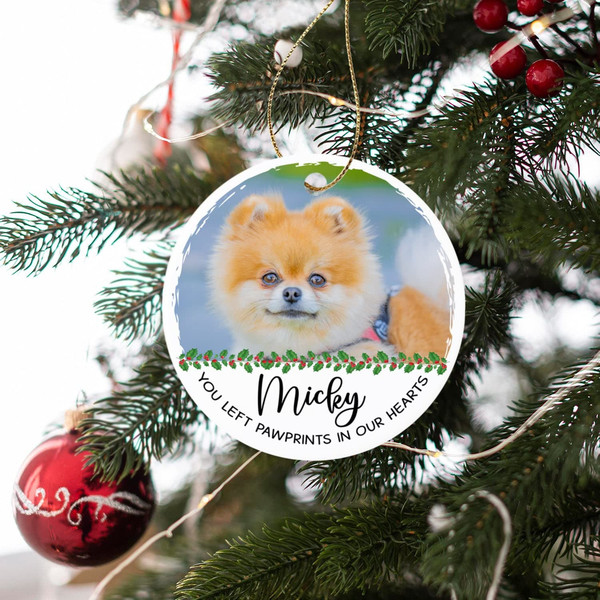 Personalized Dog Christmas Photo Ornament, You Left Pawprints in Our Hearts Dog Ornament, Custom Photo Memorial Gift to Pet Lover, Xmas Gift - 5.jpg